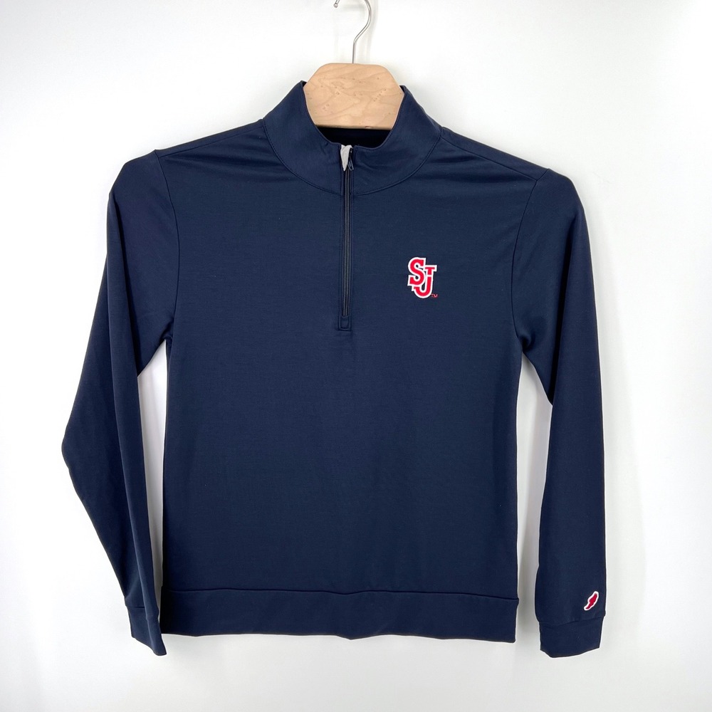 League 91 St Johns University Red Storm Size M Poly Blend Navy Quarter Zip 1/4